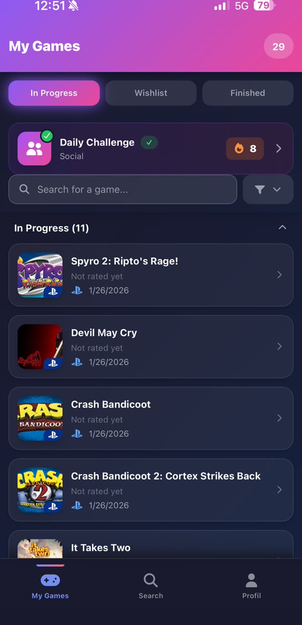 OrGameizer app showing a unified game library